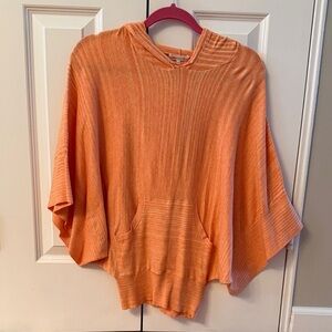 Minnie Rose Vibrant Orange Hooded Poncho Sweater